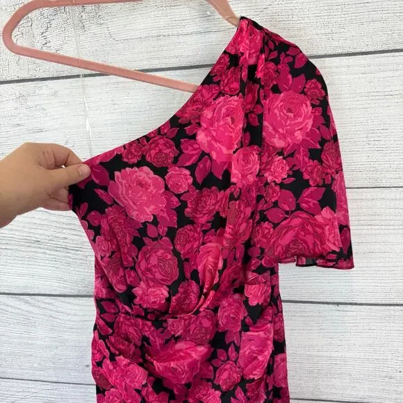 Do+Be Women's Pink & Black Floral One Shoulder Midi Dress Size Small - Picture 3 of 10